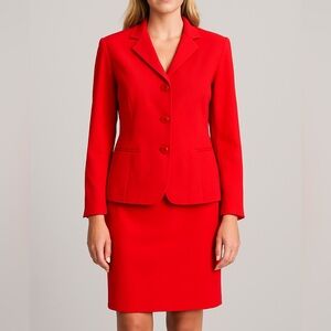 Travis Ayers | Coral Pink Silk‎ Blazer & Skirt Set | Size 12 | Two-Piece Suit